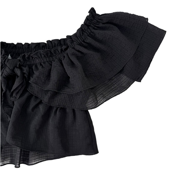 Zara Ruffled Off Shoulder Black Crop Top Size Medium Festival Casual Summer - Picture 6 of 15